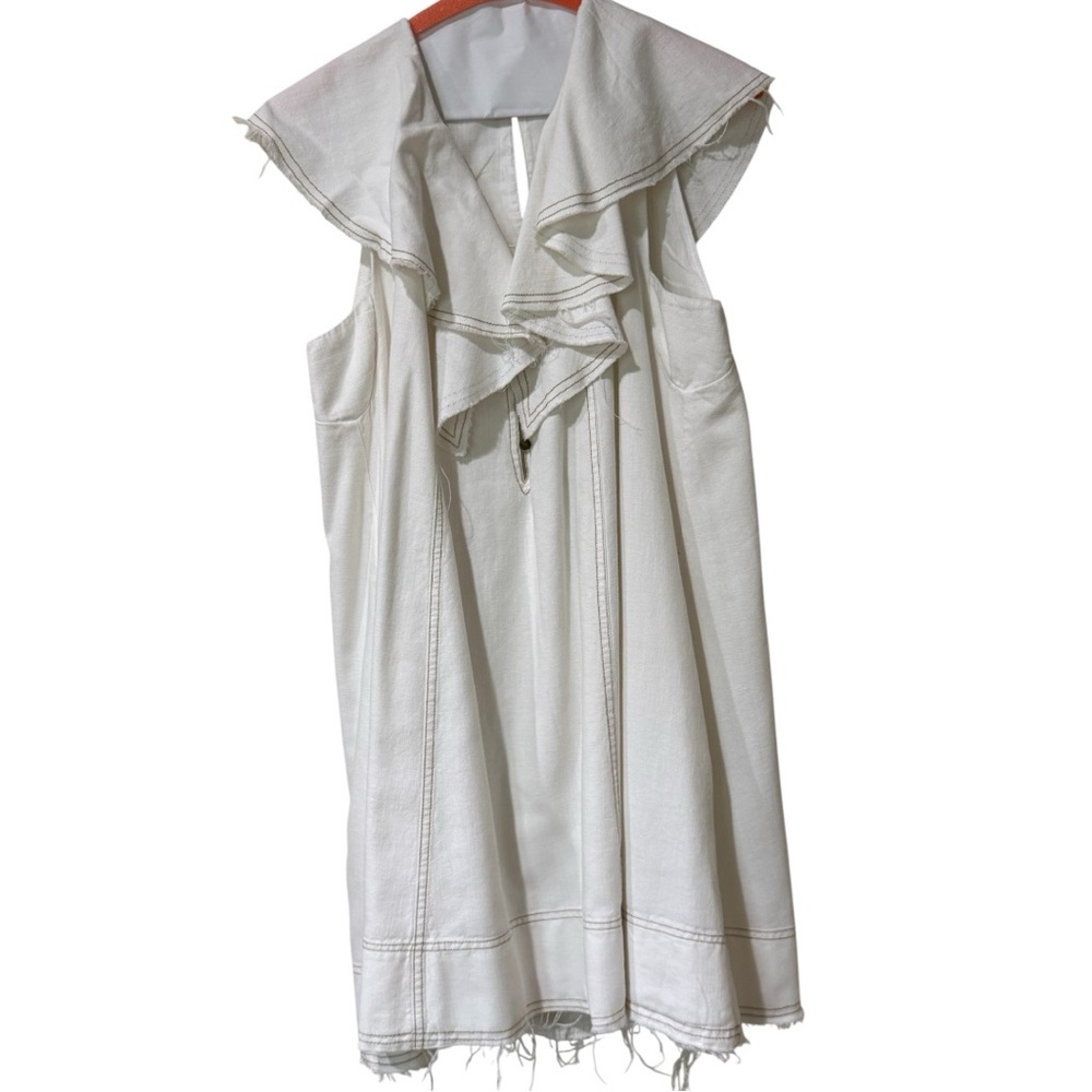 Anthropologie Pilcro Ivory Sleeveless Ruffle-Trim Dress